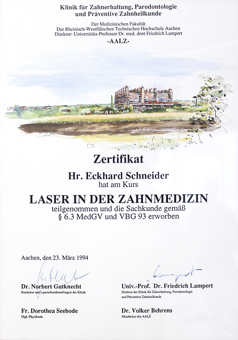 Zertifikat - Praxis für Zahnheilkunde · Zahnarzt Eckhard Schneider in 45661 Recklinghausen